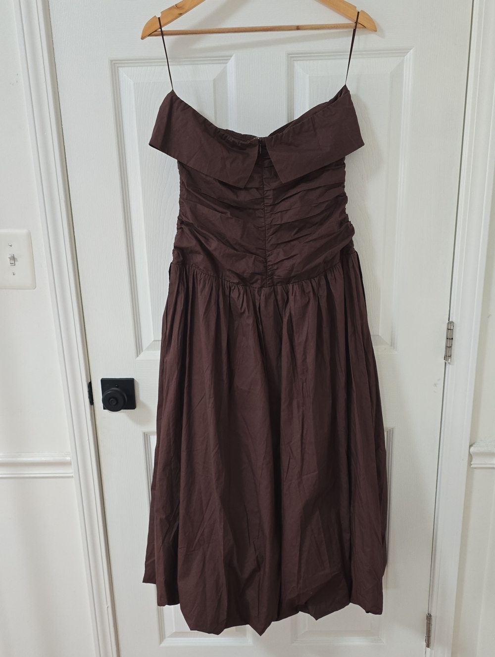 Nia Freya Chocolate Brown Strapless Bubble Hem Midi Dress New Size L - Picture 9 of 9